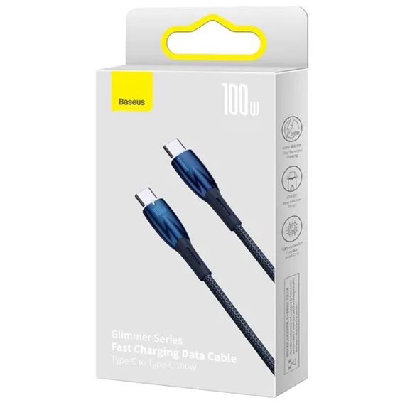 Дата кабель Baseus Glimmer Series Fast Charging Type-C to Type-C 100W 1m (CADH00070) Blue | Зображення 3