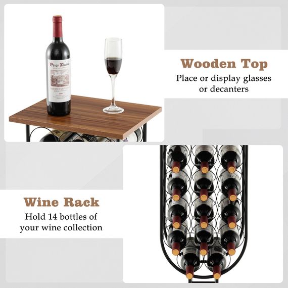 Стелаж винний Costway Mobile Sommelier на коліщатках у формі келиха на 14 пляшок коричневий | Зображення 7
