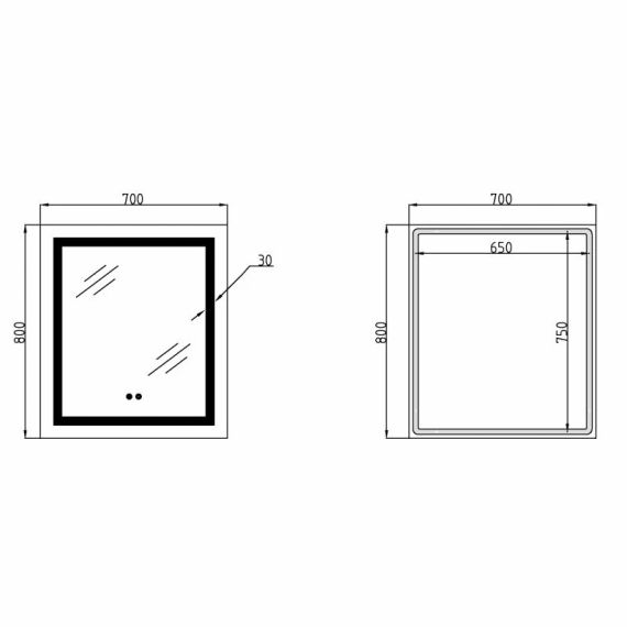 Дзеркало Lidz Kubis 700х800 з LED-підсвічуванням Touch, з антизапотіванням, з димером, рег. яскравості LD78LF9048070 | Зображення 1