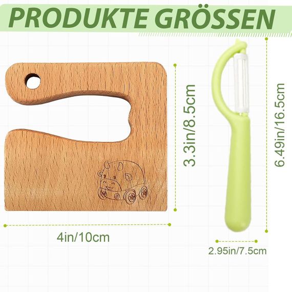 Нож детский кухонный деревянный и овощечистка, безопасный набор 2 шт, кулинарный кухонный инструмент для детей | Зображення 2