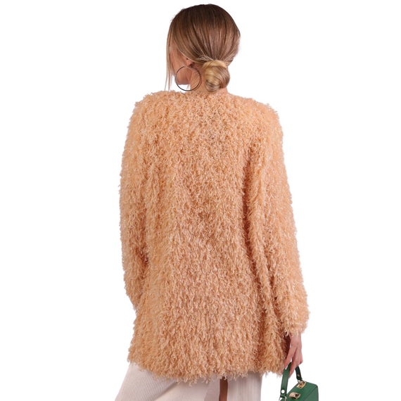 Кардиган жіночий бежевий/рожевий середньої довжини. Кардиган з штучного пір'я | Зображення 3