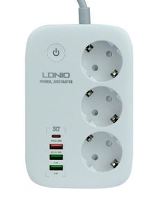 Сетевой фильтр LDNIO SEW3452 удлинитель 3 розетки 3 USB 1 Type-C WiFi управление Белый
