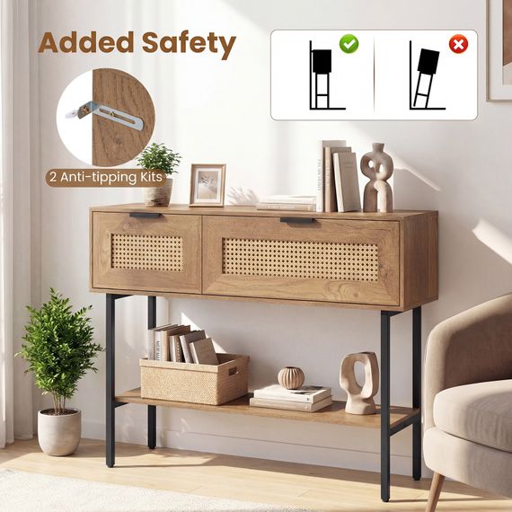 Стол-консоль Costway Stockholm Rattan с полкой в прихожую лофт натуральный | Зображення 6