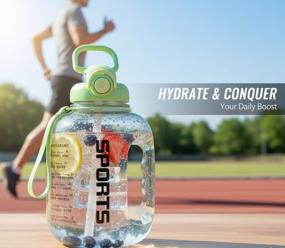 Большая спортивная бутылка для воды SPORTS (1600 мл) — Зеленый градиент, матовый корпус с ручкой | Зображення 2