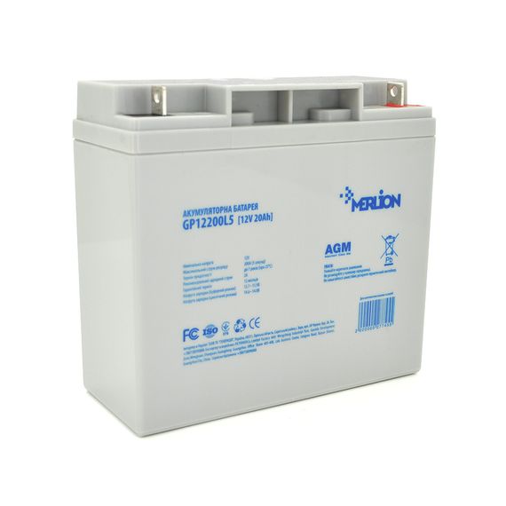 Аккумуляторная батарея MERLION AGM GP12200L5 12V 20Ah ( 181 x 76 x 166 (168) ), 5, 4 kg, Grey, Q4/192