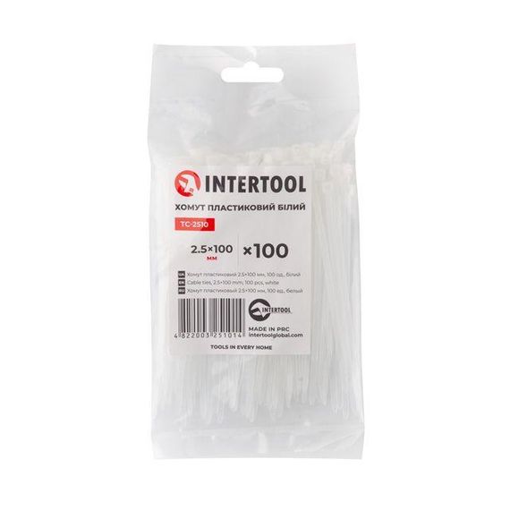 Хомут пластиковий 2,5*100 мм, білий, 100 од. INTERTOOL TC-2510