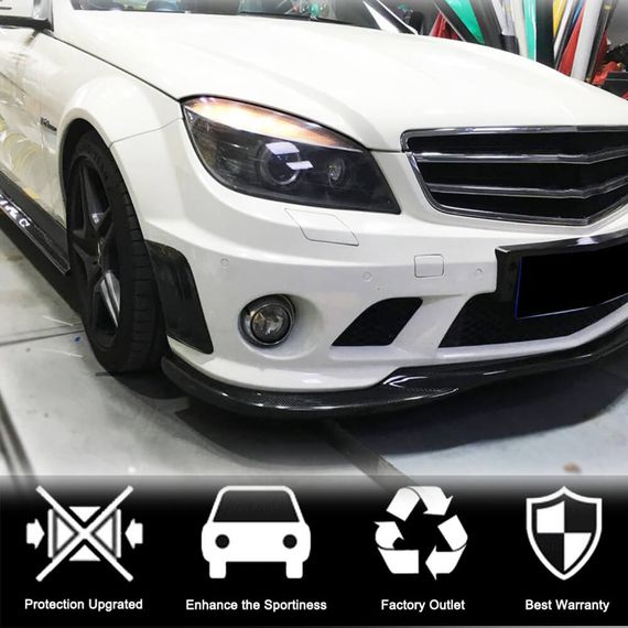 Накладки на передній бампер (для C63 AMG Sedan 2008-2011, Карбон) для Mercedes C-class W204 рр | Зображення 1