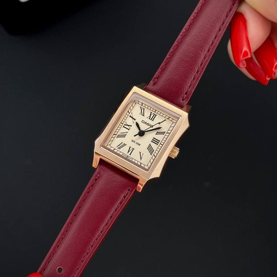 Жіночий годинник Casio LTP-B190RGL-4B з червоним ремінцем та корпусом рожеве золото | Зображення 1