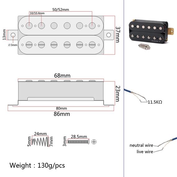 Хамбакер бридж датчик Alnico V 5 для електрогітари звукознімач Fender Gibson Ibanes Shur LTD ESP | Зображення 4