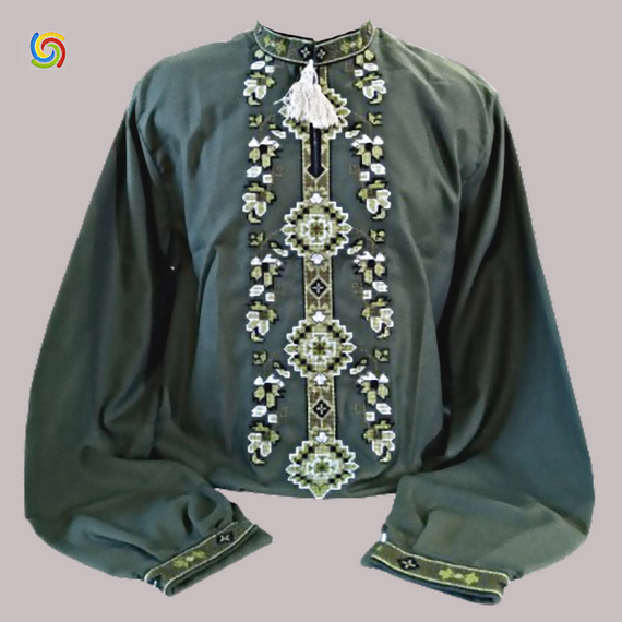 Рубашка Украинская вышиванка  32819 цвет оливковый размер L/XL