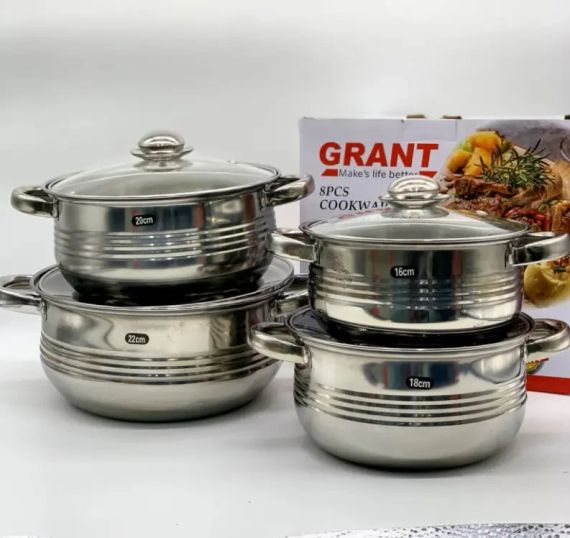 Набор посуды Unique UN-7020 8 предметов / Кастрюли из нержавеющей стали / Термостойкие стеклянные крышки