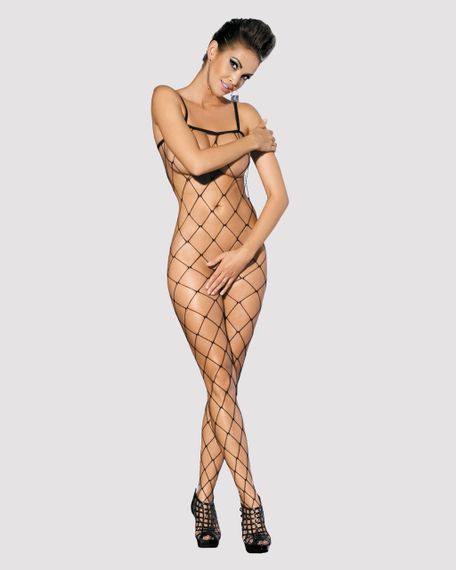 Бодістокінг з великим вічком і відкритими грудьми Obsessive Bodystocking N102 S/M/L, чорний, комбіне | Зображення 1