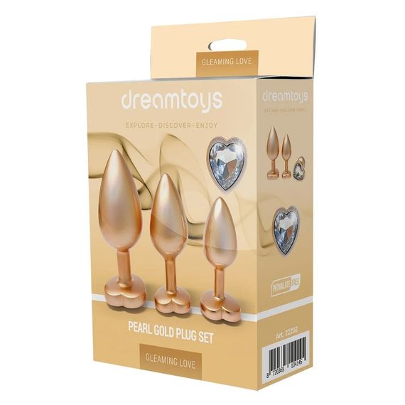Набір із трьох анальних пробок Dream Toys Gleaming Love, розміри S, M, L, перламутрово-золоті Sex Aura | Зображення 1