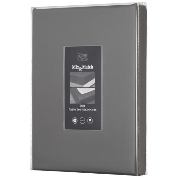 Простирадло на резинці Ardesto Mix&Match Premium, 180x200+30см, 100% бавовна, сатин, сірий (ART1820FSY)