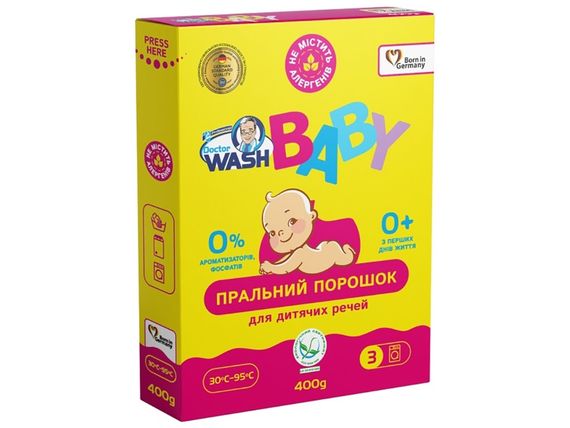 Doctor Wash baby порошок для прання 400г (без ароматизаторів та фосфатів)