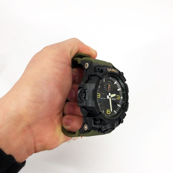Годинник наручний чоловічий SKMEI 1586AG ARMY GREEN, чоловічий армійський водостійкий тактичний. Колір: зелений | Зображення 9