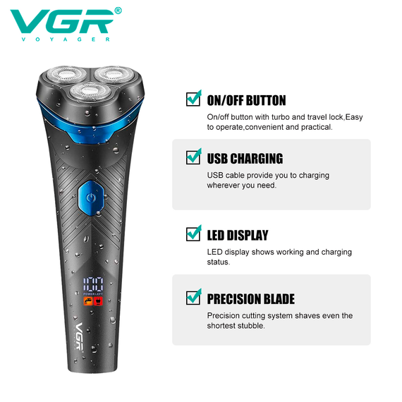 Электробритва VGR V-314, роторная, IPX6, LED дисплей | Зображення 2