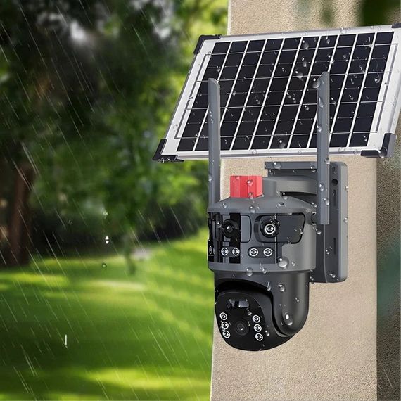 Вулична камера відеоспостереження 4G 3 лінзи 6MP / Автономна камера 360°/ 90 на сонячній панелі | Зображення 1