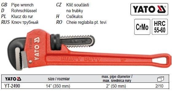Ключ трубний прямий 14" l=350 мм YATO-2490