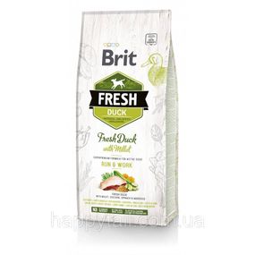Корм Brit Fresh Duck/Millet Active Run & Work для активных собак, утка и пшено, 12 кг