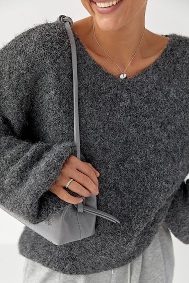 В’язаний жіночий джемпер з рукавами-ліхтариками - темно-сірий цвет, ONE SIZE (є розміри) | Зображення 3