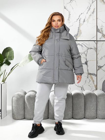 Женская теплая зимняя куртка на кулиске с капюшоном NB24035 цвет серый размер 42/44 | Зображення 4