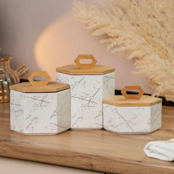 Набір банок для сипучих продуктів 3 шт 19 см *16 см* 11.5 см білий HP276 | Зображення 1