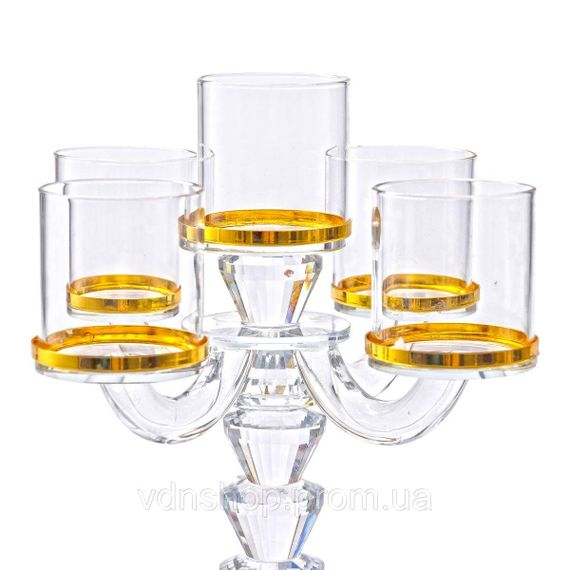 Канделябр на 5 свечей 19×19×23 см подсвечник стеклянный декоративный c золотой окантовкой HP-4-36 | Зображення 3