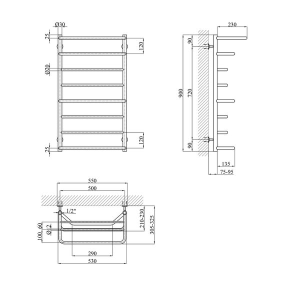 Сушарка для рушників водяна Kroner Лотос ДЛ02 900х530/8 (CV017228) | Зображення 1