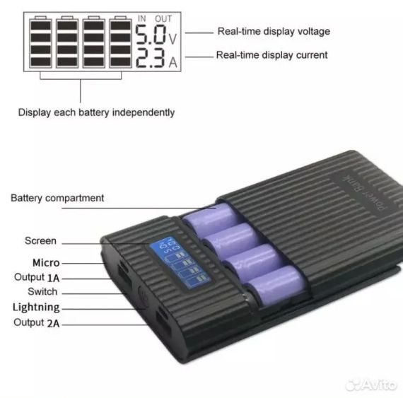 Зарядное устройство - power bank для 18650, портативная тревел-зарядка | Зображення 2