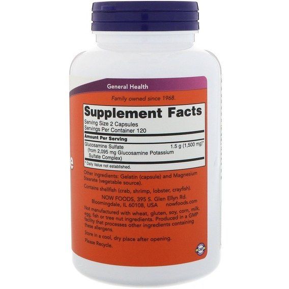 Препарат для суглобів та зв'зок NOW Foods Glucosamine Sulfate 750 mg 240 Caps | Зображення 1