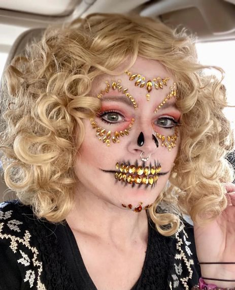 Маска скелета зі страз і блискучого каміння Leg Avenue золота sexstyle | Зображення 3