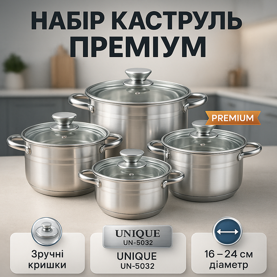 Каструлі з прозорими кришками, Набір каструль хорошої якості, Комплект металевих каструль AT-98
