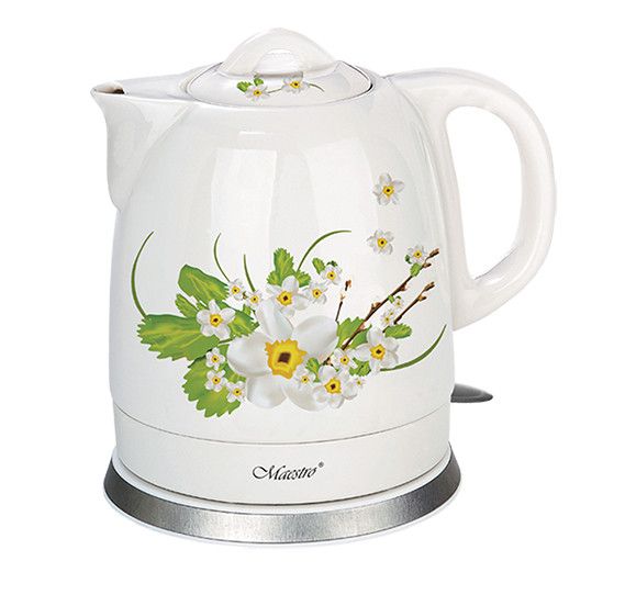 Электрочайник керамический Maestro MR-066-WHITE FLOWERS, 1.5 л, 1200 Вт