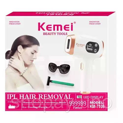 Фотоэпилятор Kemei KM-7106 белый • Домашний IPL-эпилятор для удаления волос на лице, ногах, руках, теле, подмышках и зоне бикини | Зображення 3