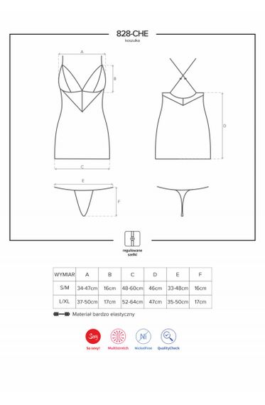 Сорочка та стрінги Obsessive 828-CHE-1 L/XL | Зображення 2