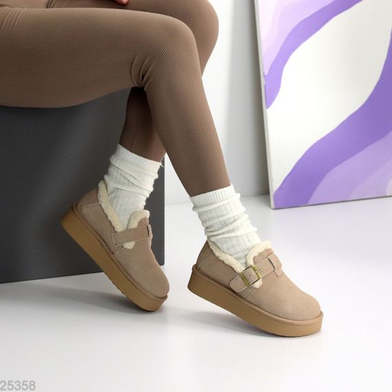 Бежевые замшевые угги автоледи на утолщенной подошве | Зображення 6