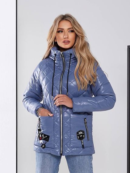 Жіноча стьобана куртка з блиском, арт.504, блакитний джинс