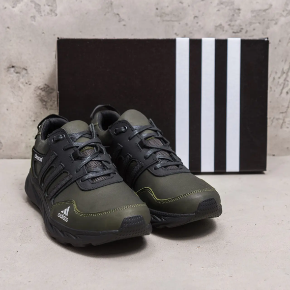 Шкіряні кросівки Adidas колір олива, чорні | Зображення 2