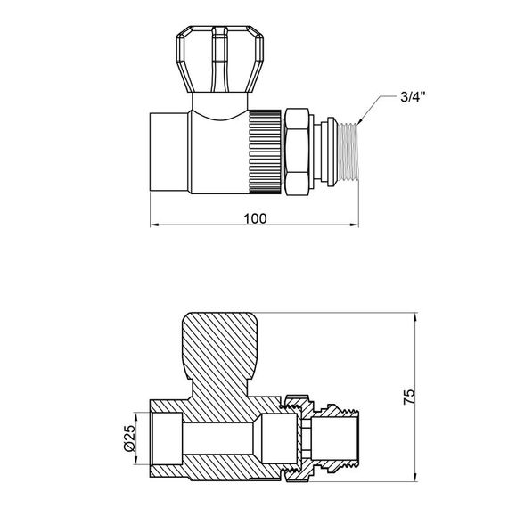 Кран кульовий радіаторний PPR Thermo Alliance 25х3/4" прямий DSW429 | Зображення 1