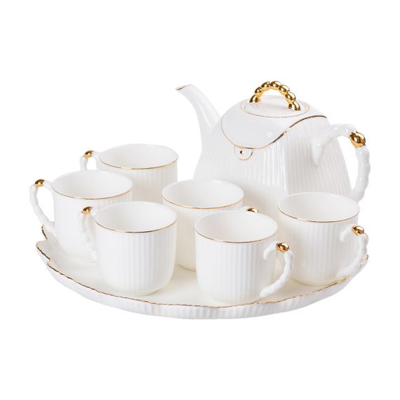 Чайный набор на 6 персон, с заварочным чайником и подставкой, белый.