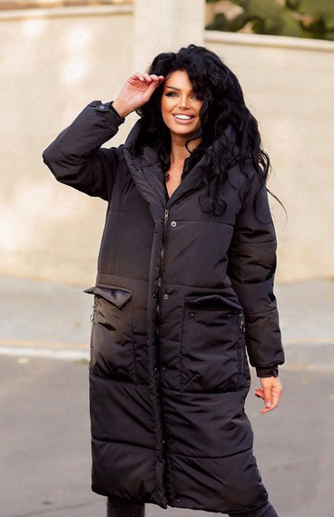 Женская теплая зимняя длинная куртка-пальто MM467 размер 50/52 цвет черный | Зображення 2