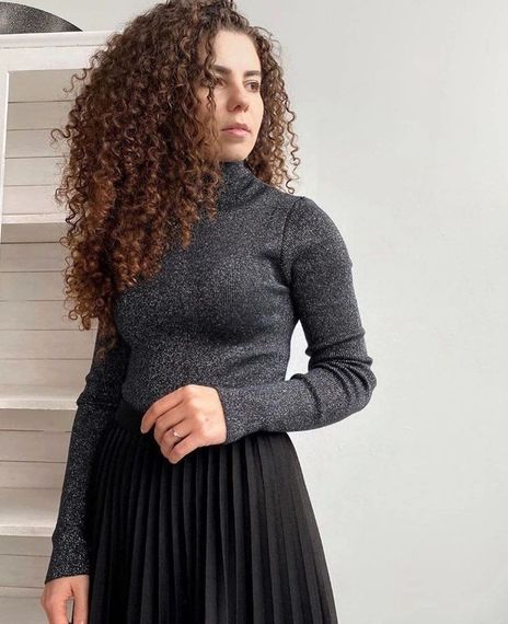 Женская водолазка-гольф в рубчик с люрексом KV999, размер 42/48, цвет черный