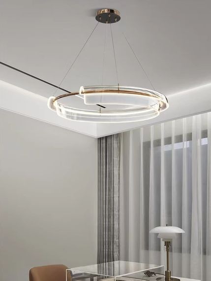 Люстра світлодіодна підвісна LED світильник для квартири на стелю лед 26891 Латунь 30-150х60х60 см. | Зображення 8