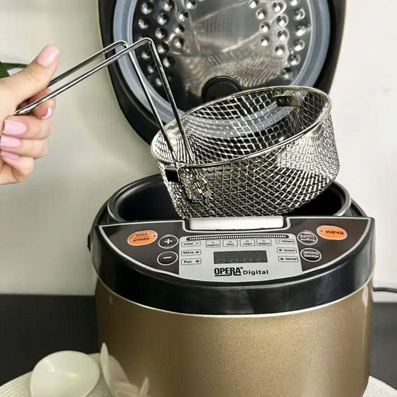 Мультиварка з фритюрницею 1500W, Opera OD-366, Бежевий /  Електрична мультиварка з тефлоновим покриттям | Зображення 6