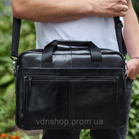 Кожаная мужская сумка-портфель 38х28х8, сумочка для работы и ежедневных дел, мужской шопер, черная