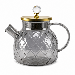Термостойкий стеклянный чайник Topaz Crystal GK-5511 1 л декоративный рельефный дизайн Серый перламутр