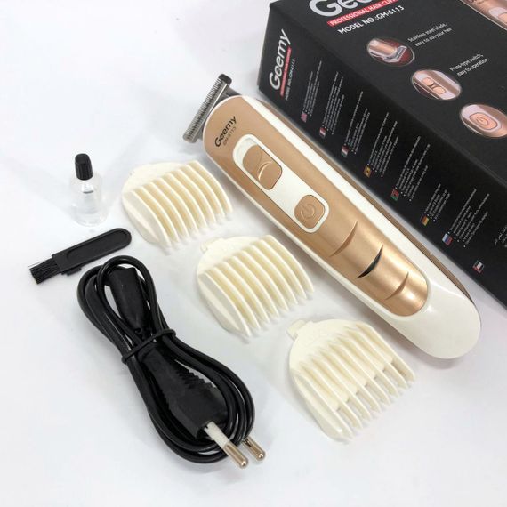 Машинка для стрижки волосся Gemei GM-6113 акумуляторна, чоловіча машинка для гоління. Колір: золотий | Зображення 1