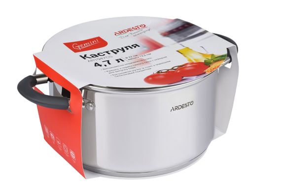 Кастрюля Ardesto Gemini Salerno, стеклянная крышка, 4.7 л,  серые ручки с силиконом,нержавеющая сталь (AR1947CS) | Зображення 2