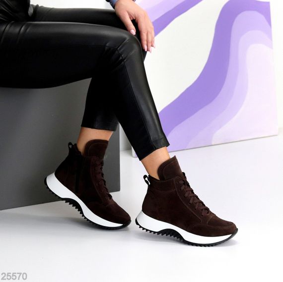 Шикарні спортивні замшеві черевики на флісі колір Шоколад | Зображення 8